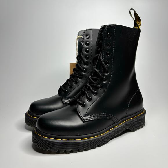 Dr. Martens 1490 Bex 10-Eye Smooth Leather Mid Calf Boots in Black - Picture 4 of 9